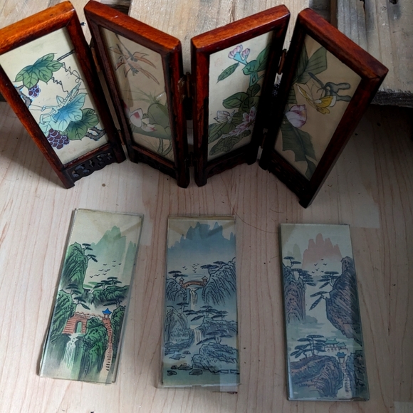 Antique Japanese 4-Panel Folding Screen. Hand Carved/Pained | + 3 extra Panels - Picture 9 of 12